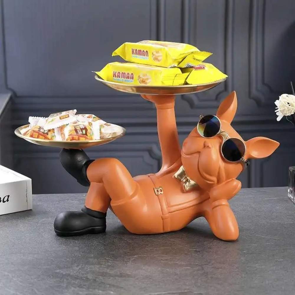 Fauler Bulldoggen-Skulptur mit Doppel-Tablett