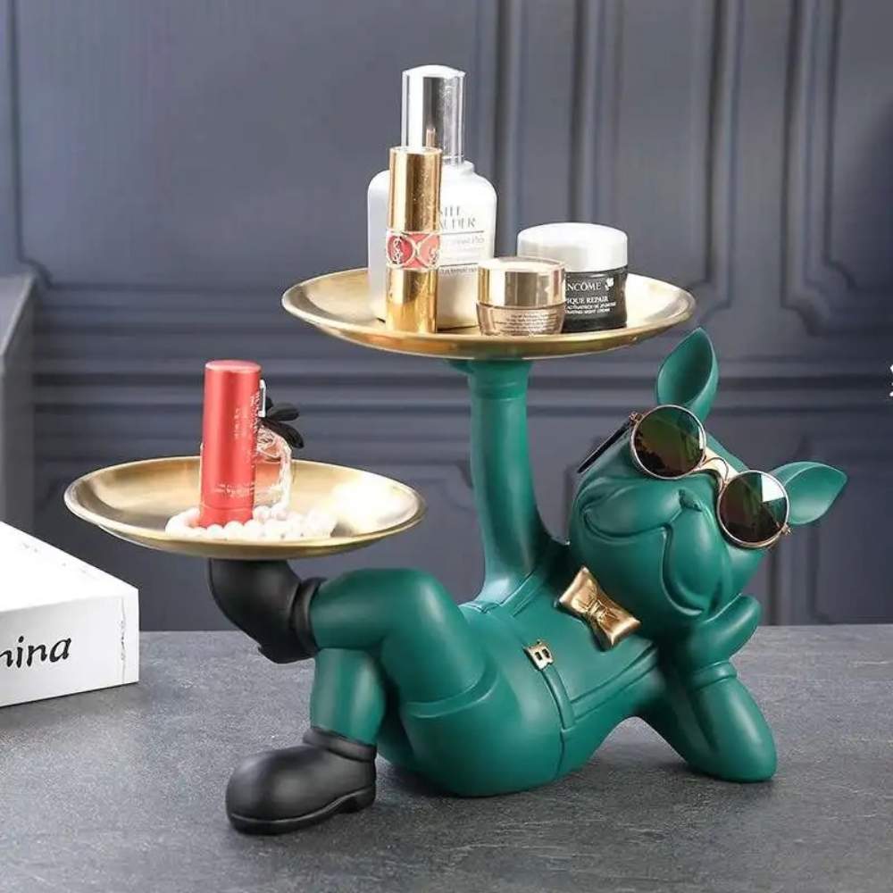 Fauler Bulldoggen-Skulptur mit Doppel-Tablett