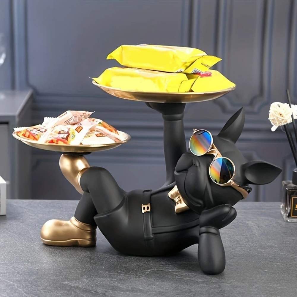 Fauler Bulldoggen-Skulptur mit Doppel-Tablett